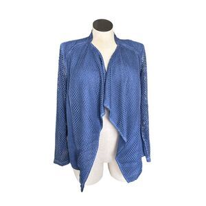Chico’s Women’s Blue‎ All-Over Mesh Drape-Front Jacket Size XL